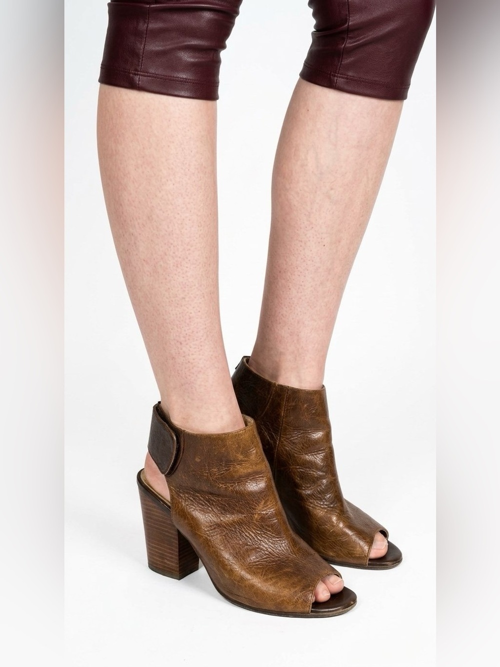RUDSAK Brown Leather Peep Toe Ankle Boots Heels Size 40 Women's